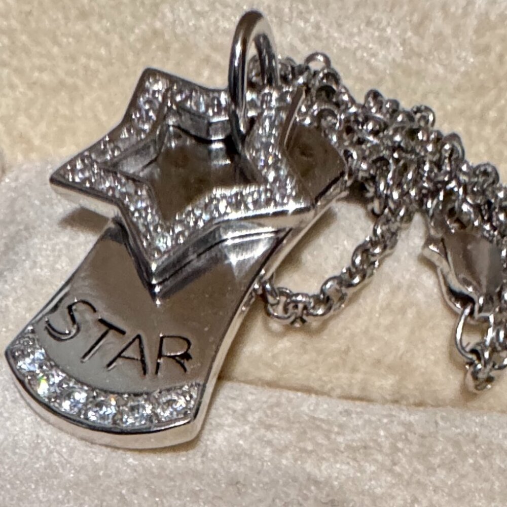 ✨ .925 Sterling Silver Star Crystal Dog Tag Necklace ✨ 💫 Celestial Charm ✨